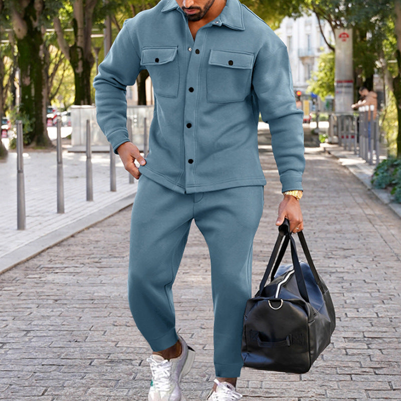 Men’s Slim Fit Suede Two-Piece Suit – Single-Breasted