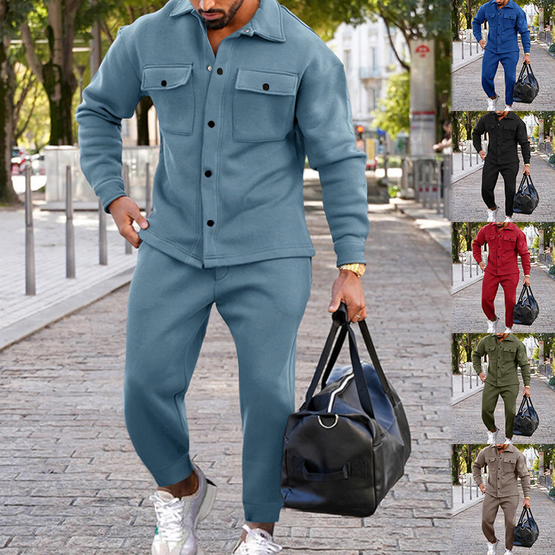 Men’s Slim Fit Suede Two-Piece Suit – Single-Breasted
