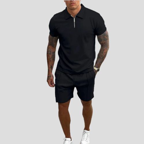 Avslappnad kortärmad t-shirt och shortsset