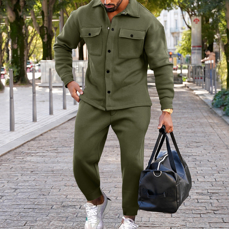 Men’s Slim Fit Suede Two-Piece Suit – Single-Breasted