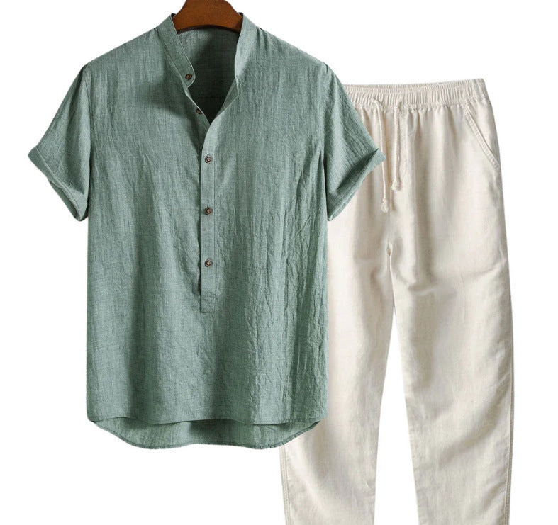 Printed Short-Sleeve Shirt & Trousers Set