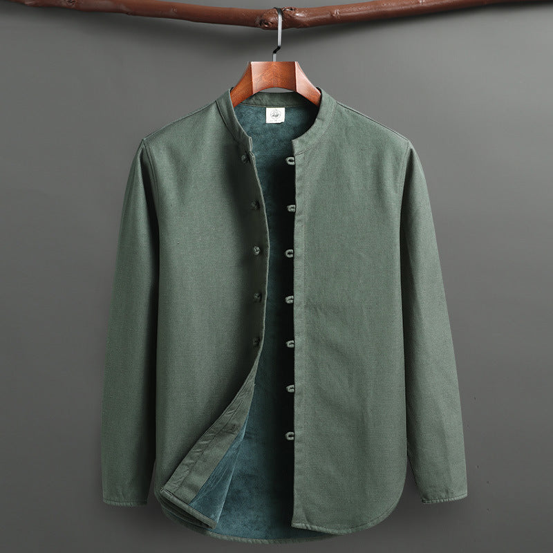 Retro Tang Suit Set – Fleece-Lined Cotton Linen