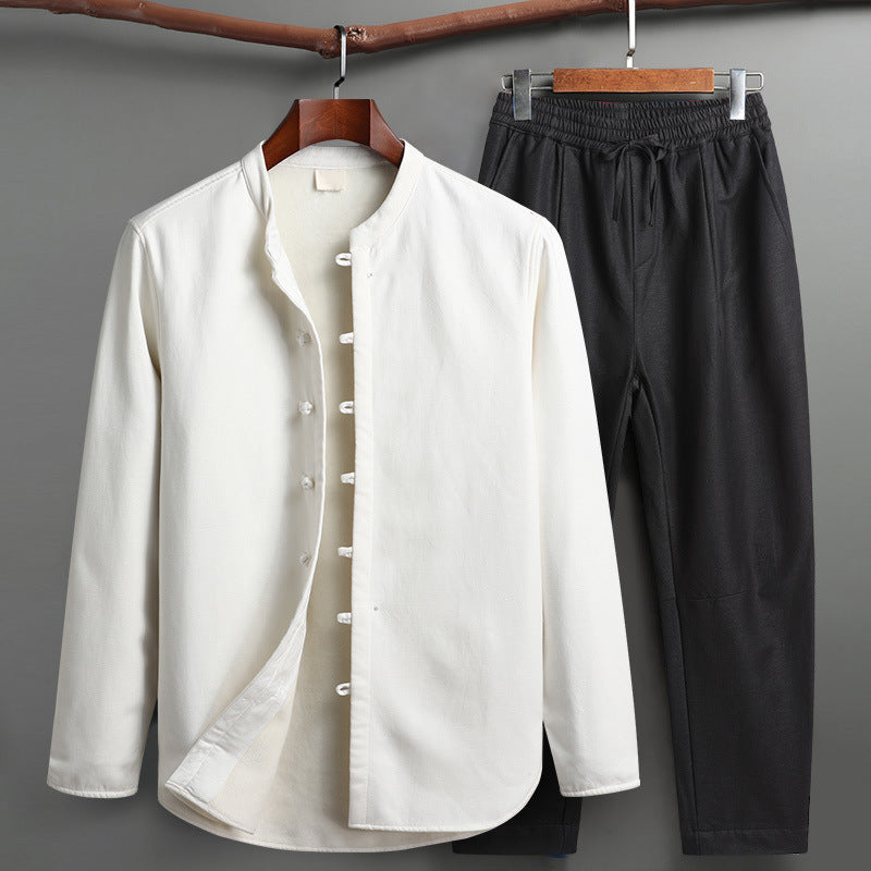 Retro Tang Suit Set – Fleece-Lined Cotton Linen