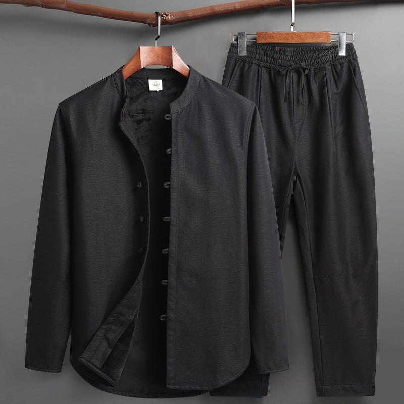 Retro Tang Suit Set – Fleece-Lined Cotton Linen