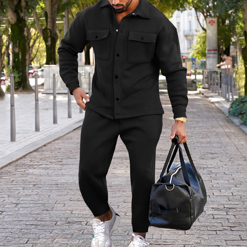 Men’s Slim Fit Suede Two-Piece Suit – Single-Breasted