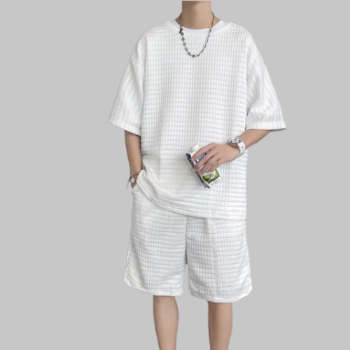 Herrset med t-shirt och shorts, avslappnad passform