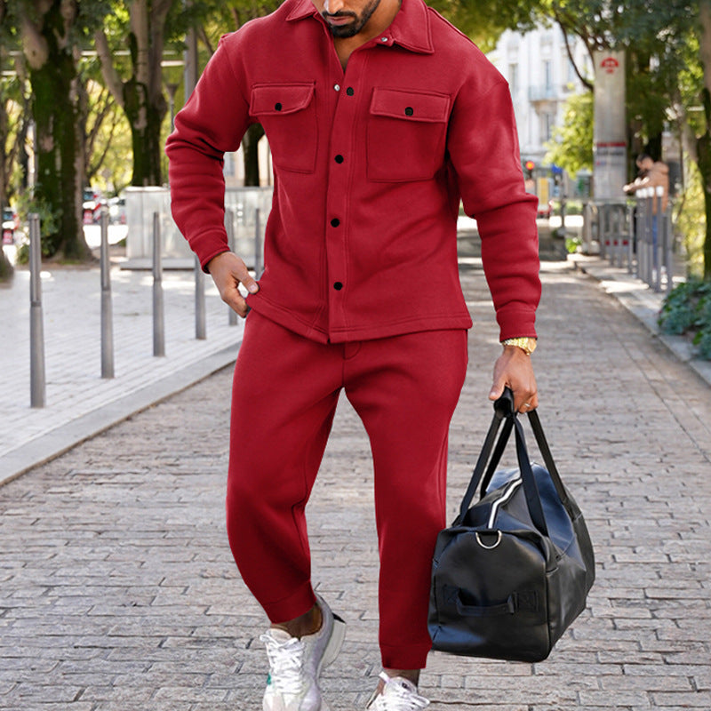 Men’s Slim Fit Suede Two-Piece Suit – Single-Breasted