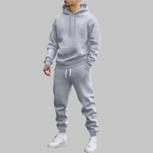 Herrset med enfärgad huvtröja och joggingbyxor
