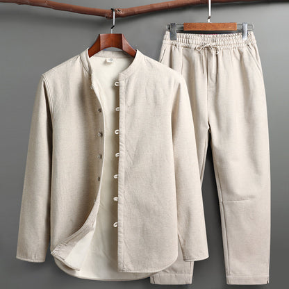 Retro Tang Suit Set – Fleece-Lined Cotton Linen