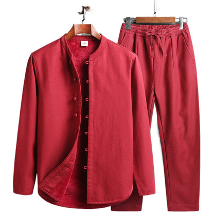 Retro Tang Suit Set – Fleece-Lined Cotton Linen