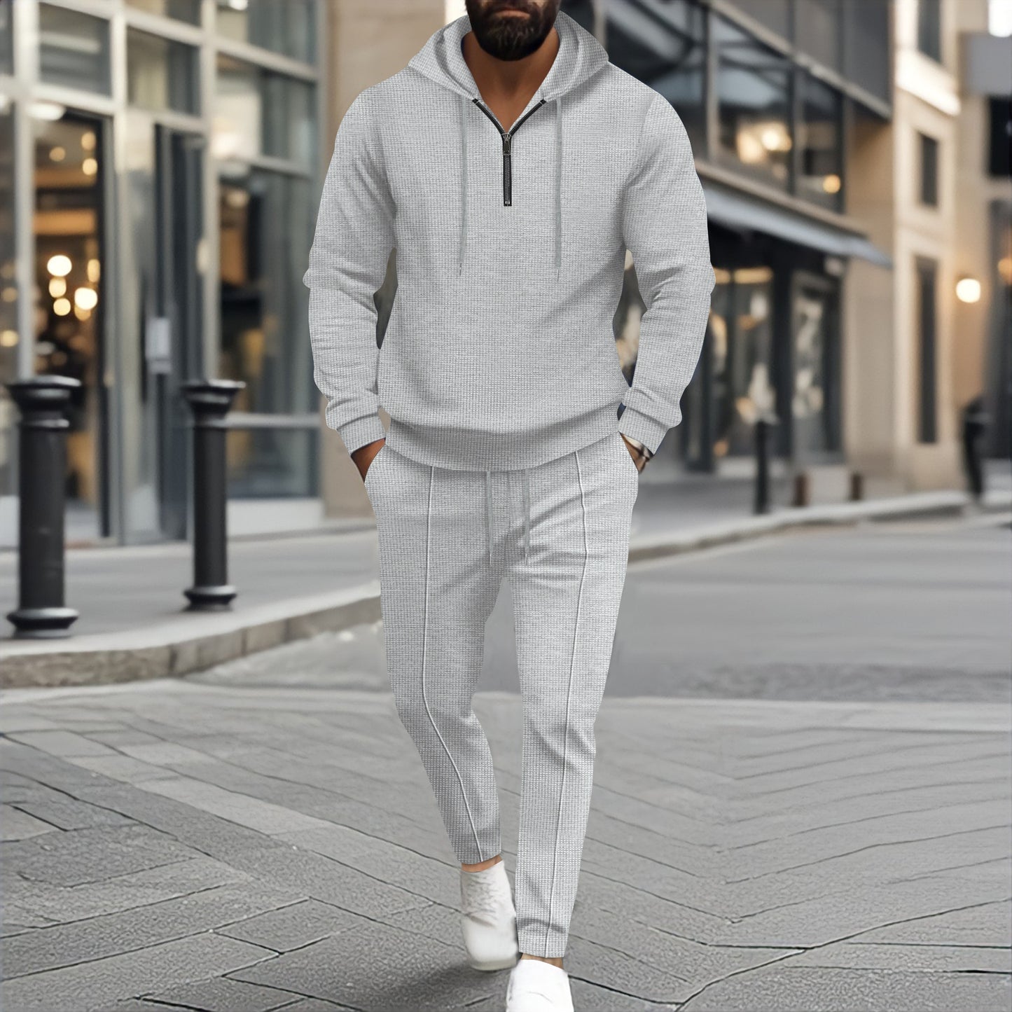 Waffle Hooded Two-Piece Set