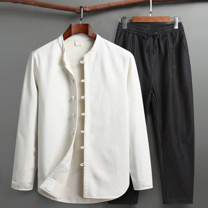 Retro Tang Suit Set – Fleece-Lined Cotton Linen