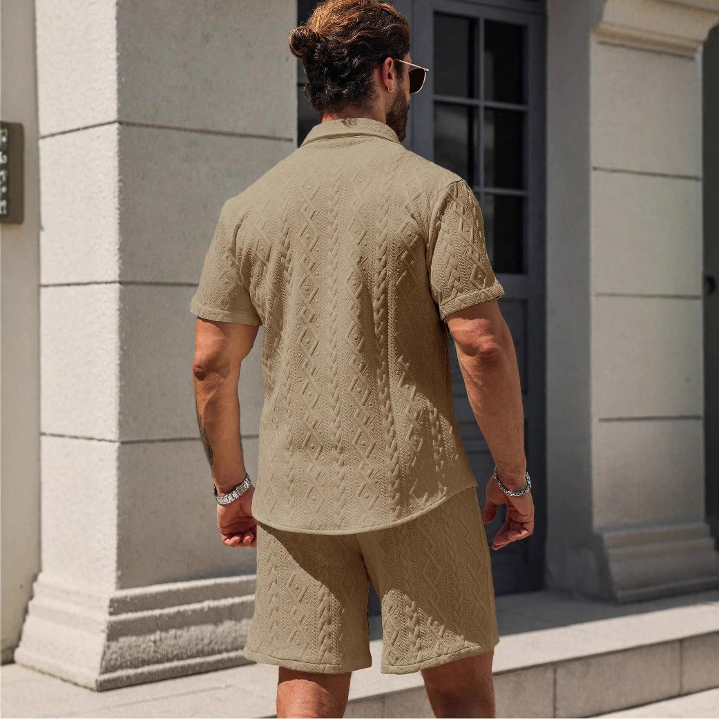 Herrset med kortärmad skjorta och shorts, avslappnad