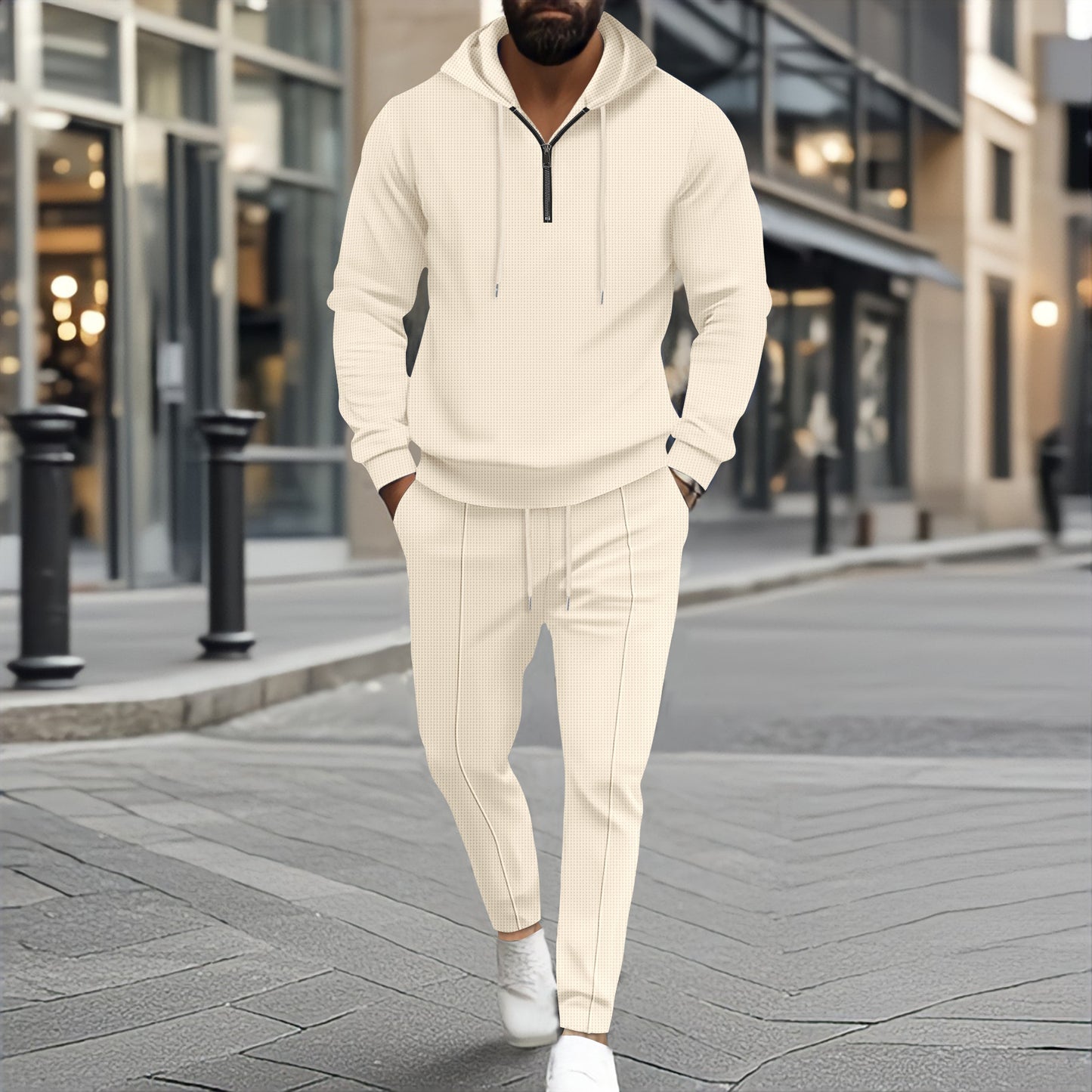 Waffle Hooded Two-Piece Set