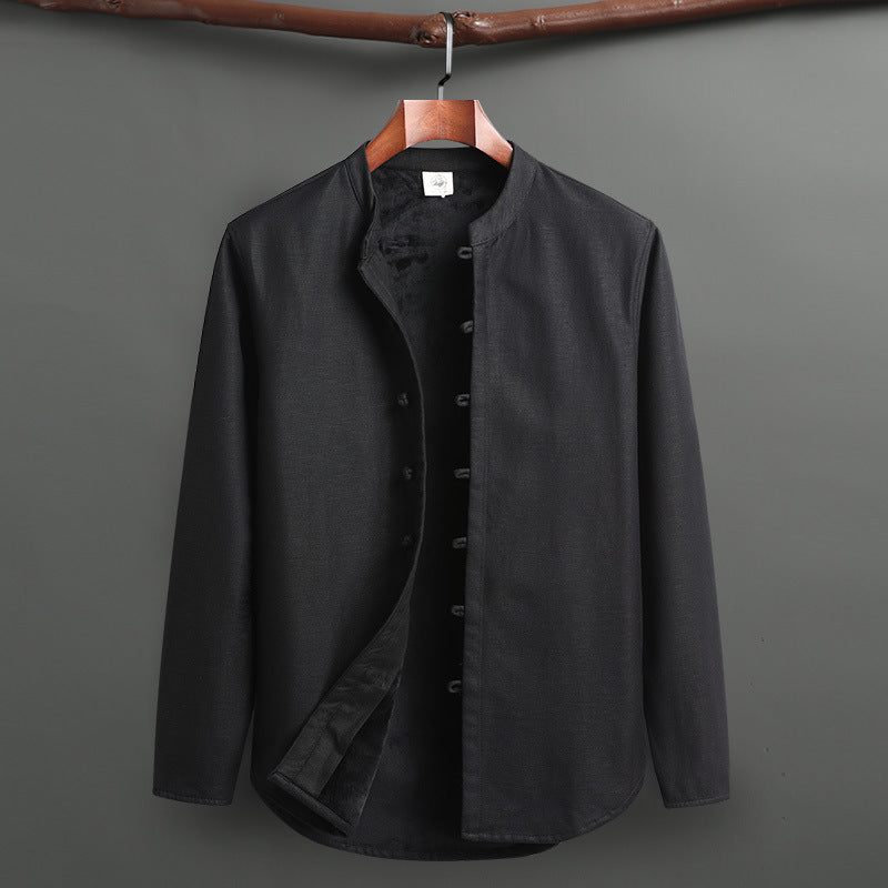 Retro Tang Suit Set – Fleece-Lined Cotton Linen
