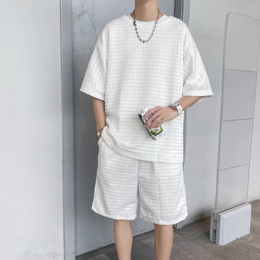 Herrset med t-shirt och shorts, avslappnad passform